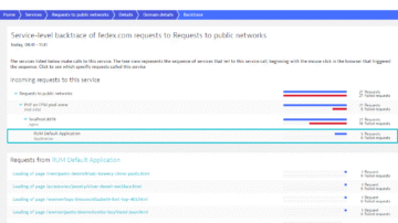 Service-level backtrace incoming requests RUM Application Dynatrace screenshot